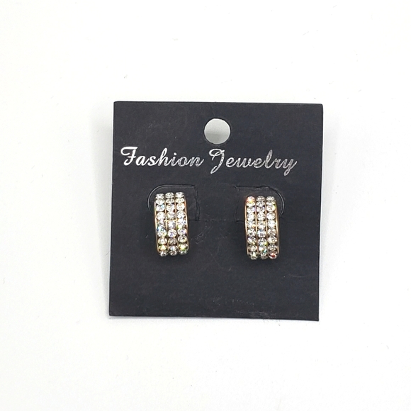 Vintage Crystal Half Hoop Gold Earrings - Picture 1 of 3